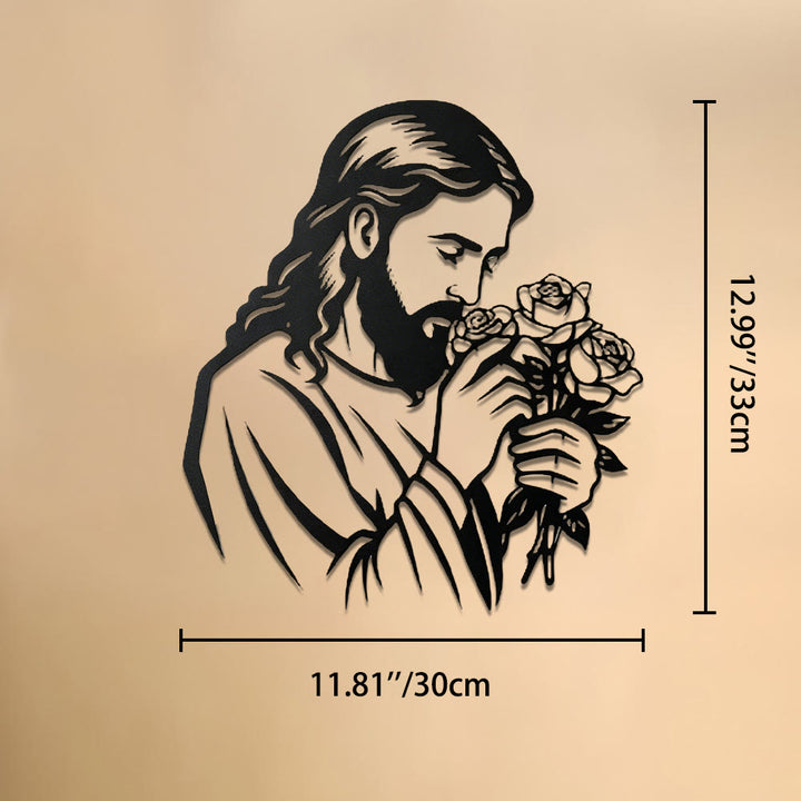 Christianartworkshop Jesus mit Rose als Wanddekoration aus Metall: Zeitloses Symbol der heiligen, erlösenden Gnade - 11,81''*12,99''*0,04''/30cm*33cm*0,1cm - image 9
