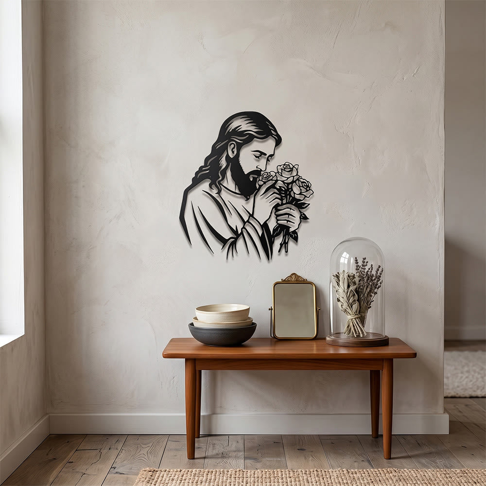 Christianartworkshop Jesus mit Rose als Wanddekoration aus Metall: Zeitloses Symbol der heiligen, erlösenden Gnade - image 6