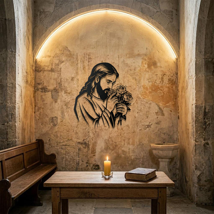 Christianartworkshop Jesus mit Rose als Wanddekoration aus Metall: Zeitloses Symbol der heiligen, erlösenden Gnade - image 5