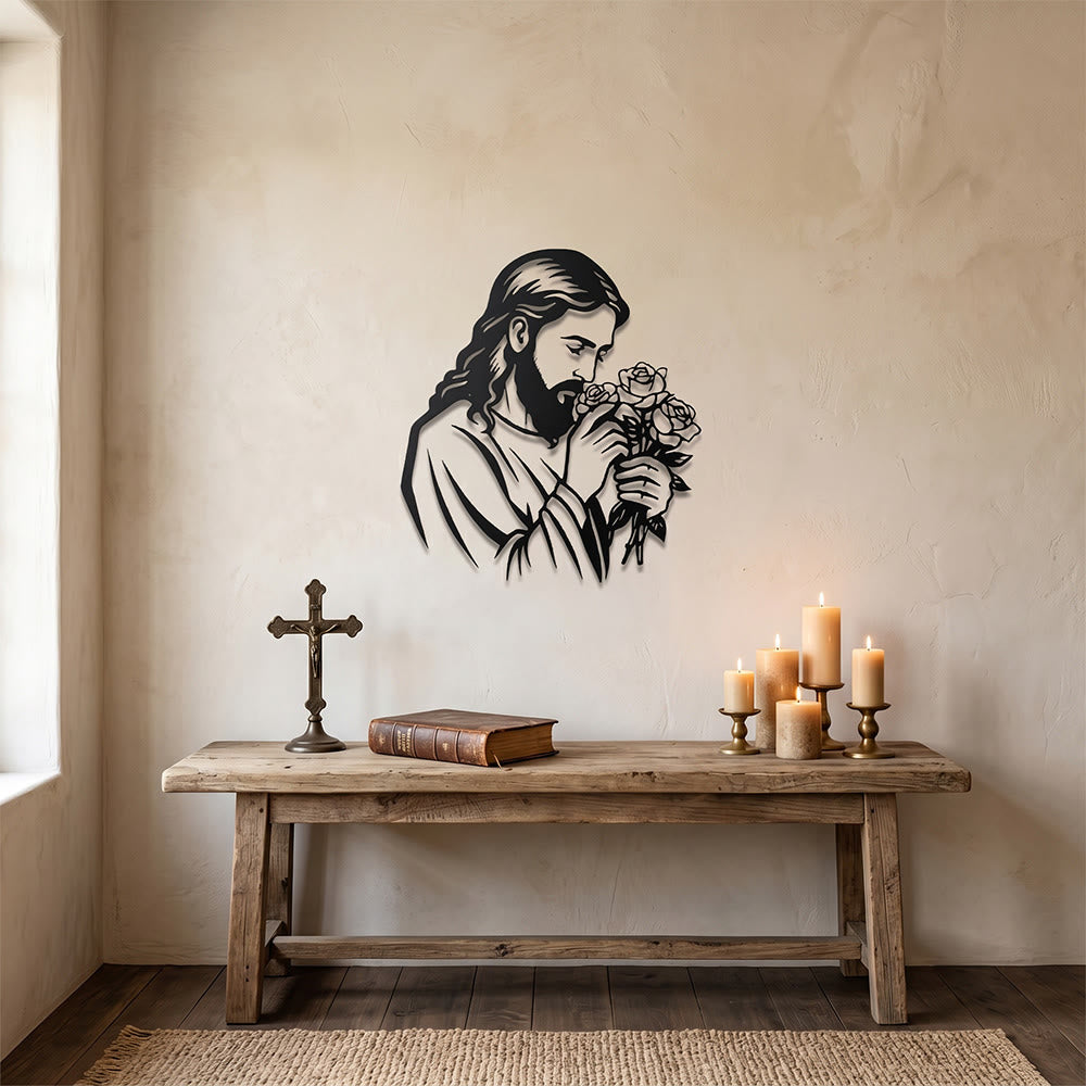 Christianartworkshop Jesus mit Rose als Wanddekoration aus Metall: Zeitloses Symbol der heiligen, erlösenden Gnade - image 7
