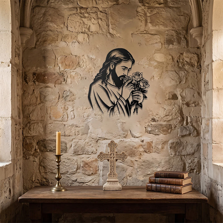 Christianartworkshop Jesus mit Rose als Wanddekoration aus Metall: Zeitloses Symbol der heiligen, erlösenden Gnade - image 4
