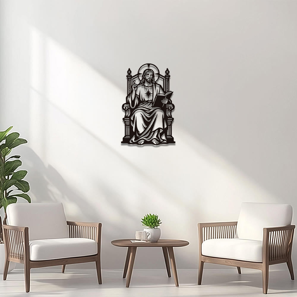 Christianartworkshop Thronsitzender Jesus mit Heiligem Herzen und Bibelstelle: Zeitloses Symbol der heiligen, erlösenden Gnade - image 0