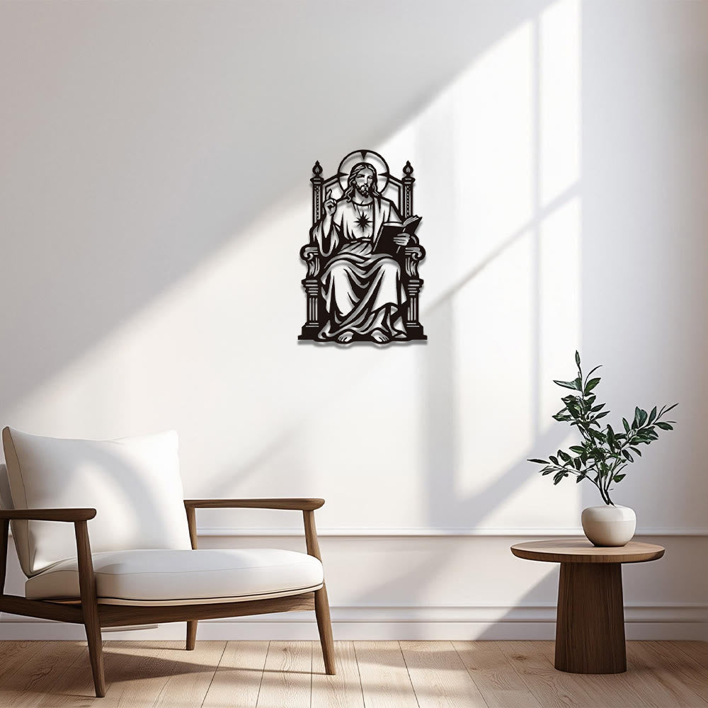 Christianartworkshop Thronsitzender Jesus mit Heiligem Herzen und Bibelstelle: Zeitloses Symbol der heiligen, erlösenden Gnade - image 1