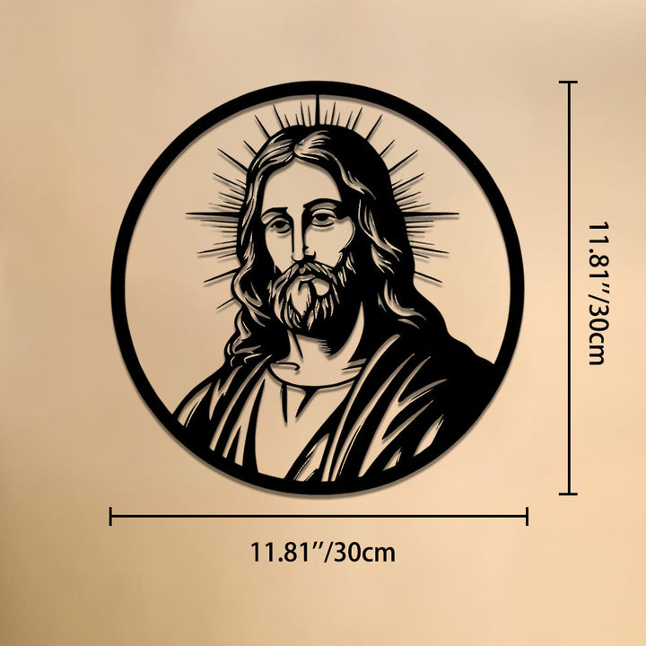 Christianartworkshop Kreisförmiger Rand, strahlender Heiligenschein, Jesusporträt, Wanddekoration aus Metall: Zeitloses Symbol der heiligen, erlösenden Gnade - 11,81''*11,81''*0,04''/30cm*30cm*0,1cm - image 5