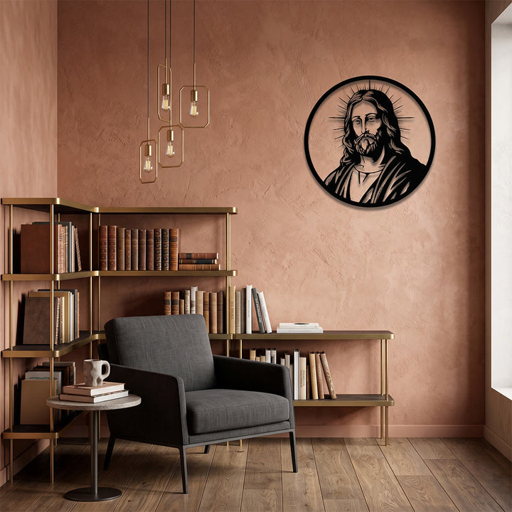 Christianartworkshop Kreisförmiger, strahlender Heiligenschein-Jesus-Porträt-Wandschmuck aus Metall: Zeitloses Symbol der heiligen, erlösenden Gnade - image 4