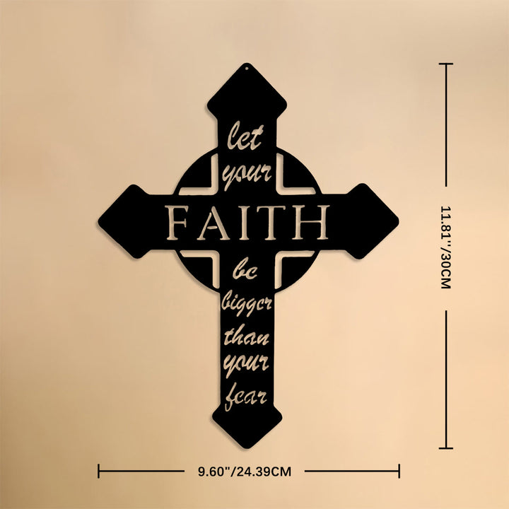 Christianartworkshop Spitzkreuz „Lass deinen Glauben größer sein als deine Angst“ – Wanddekoration aus Metall: Zeitloses Symbol der heiligen, erlösenden Gnade - 9,60''*11,81''*0,04''/24,39cm*30cm*0,1cm - image 5