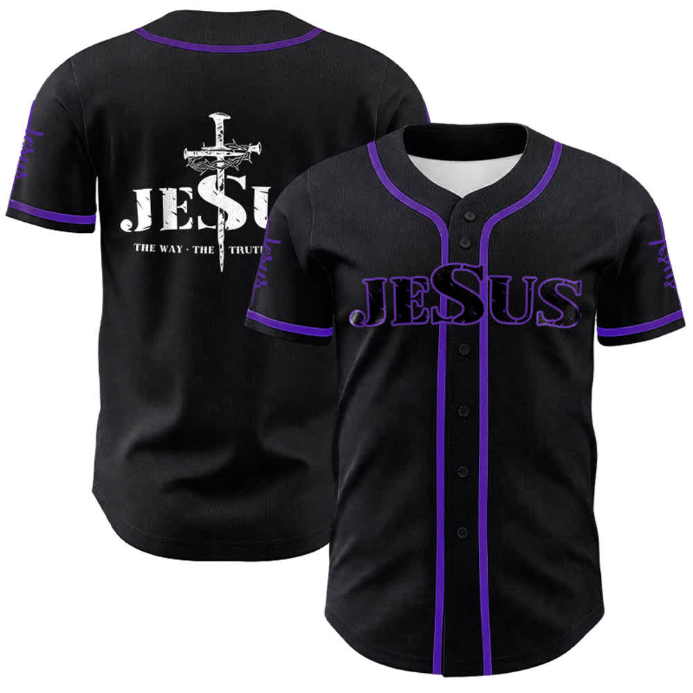 Christianartworkshop Jesus Kreuz Nagel und Dornenkrone Baseballtrikot - Schwarz - Lila - 5XL - image 25