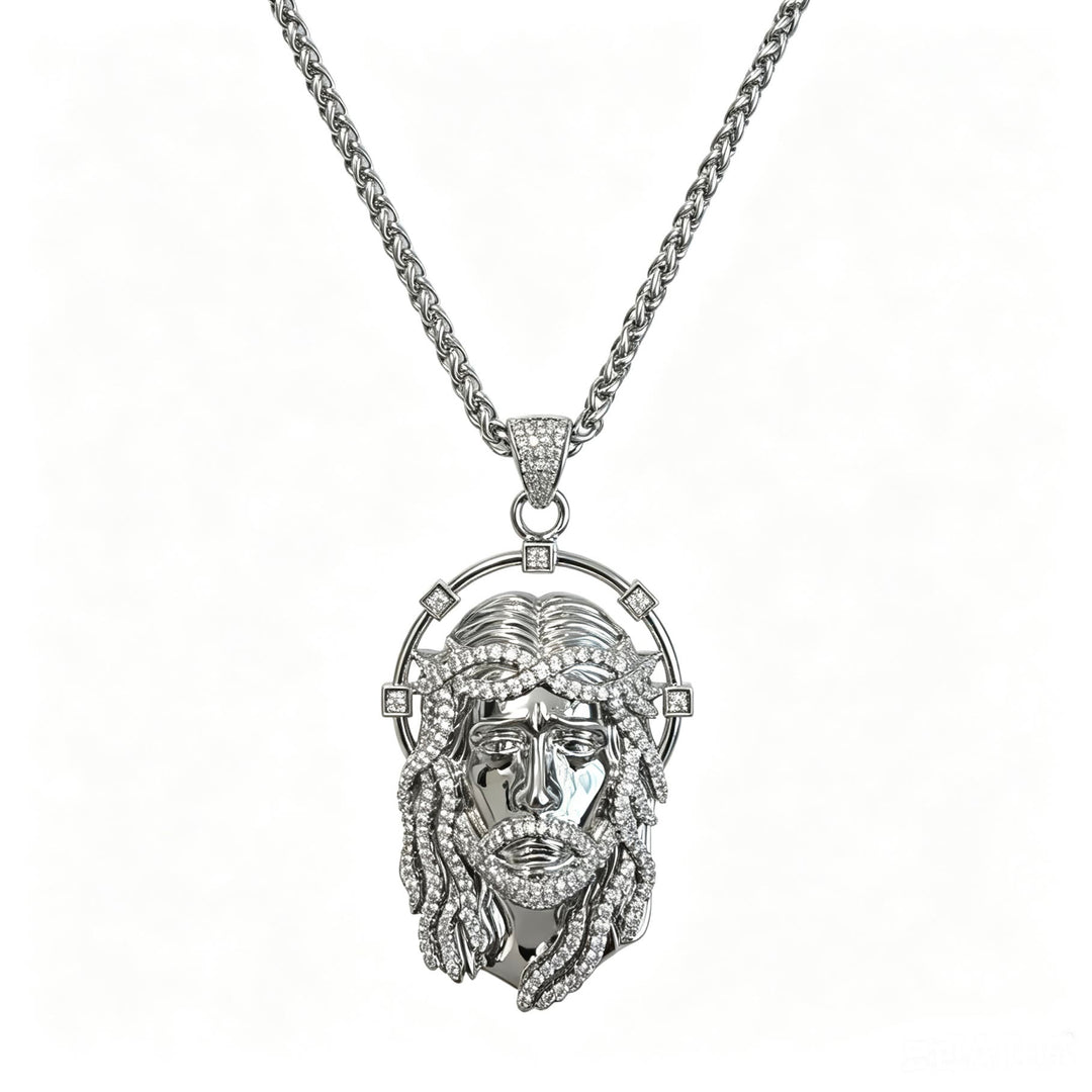 Christianartworkshop Ovaler Strass-Halo-Anhänger mit heiligem Antlitz, vielseitig kombinierbar mit Gliederkette: Zeitloses Symbol sanfter himmlischer Fürsorge - Silber & Korbkette - image 16