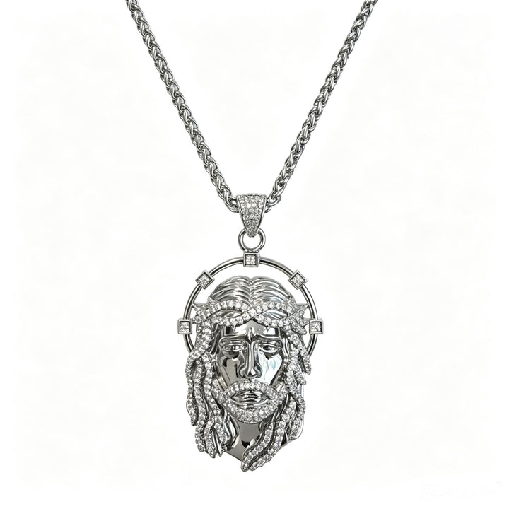Christianartworkshop Ovaler Strass-Halo-Anhänger mit heiligem Antlitz, vielseitig kombinierbar mit Gliederkette: Zeitloses Symbol sanfter himmlischer Fürsorge - Silber & Korbkette - image 16
