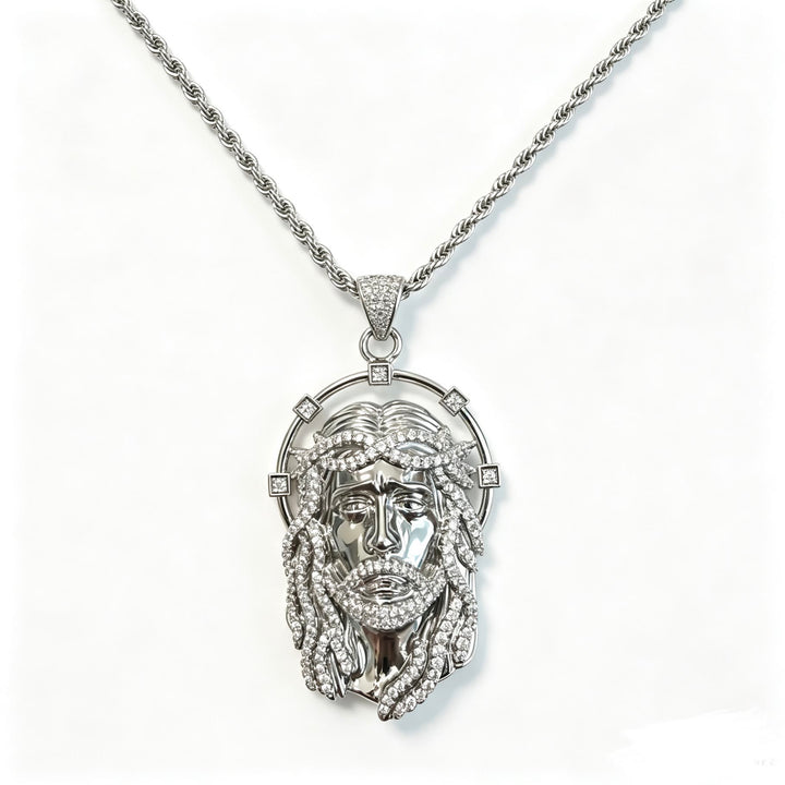Christianartworkshop Ovaler Strass-Halo-Anhänger mit heiligem Antlitz, vielseitig kombinierbar mit Gliederkette: Zeitloses Symbol sanfter himmlischer Fürsorge - Silberne und gedrehte Kette - image 13