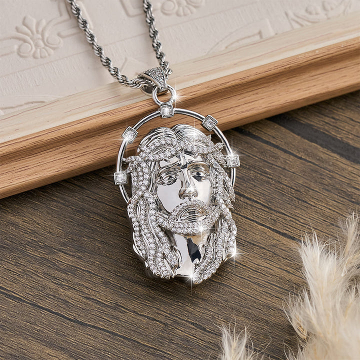 Christianartworkshop Ovaler Strass-Halo-Anhänger mit heiligem Antlitz, vielseitig kombinierbar mit Gliederkette: Zeitloses Symbol sanfter himmlischer Fürsorge - image 8