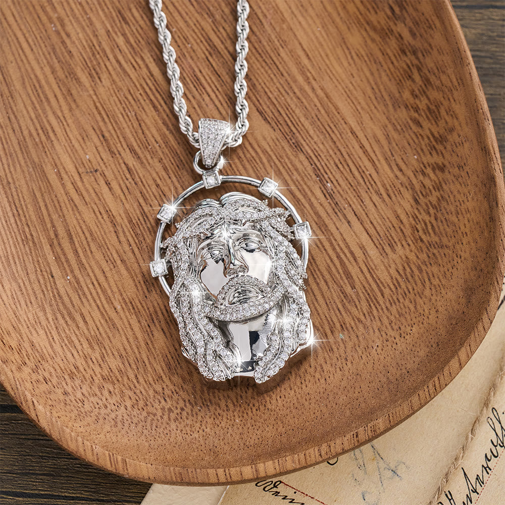 Christianartworkshop Ovaler Strass-Halo-Anhänger mit heiligem Antlitz, vielseitig kombinierbar mit Gliederkette: Zeitloses Symbol sanfter himmlischer Fürsorge - image 9