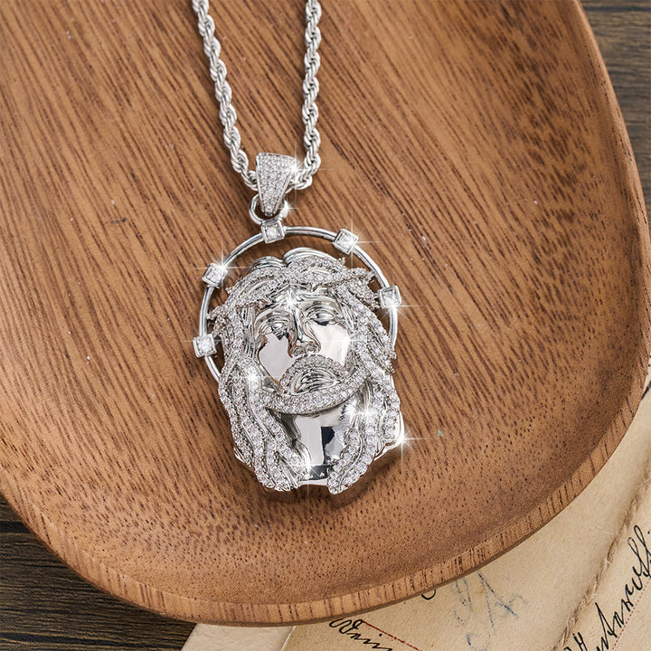 Christianartworkshop Ovaler Strass-Halo-Anhänger mit heiligem Antlitz, vielseitig kombinierbar mit Gliederkette: Zeitloses Symbol sanfter himmlischer Fürsorge - image 9