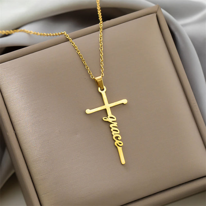 Christianartworkshop Halskette mit mehrfarbigem Anhänger in Form eines Kreuzes mit dem Schriftzug „Glaube“ an einer dünnen Gliederkette: Zeitloses Symbol sanfter himmlischer Fürsorge - Anmut - Golden - image 11