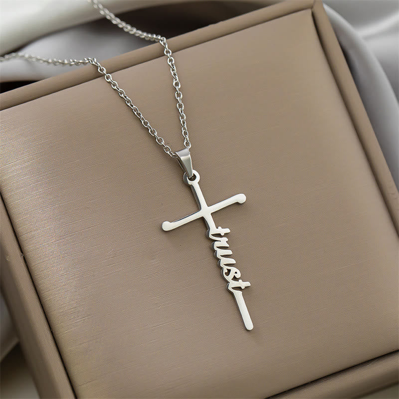 Christianartworkshop Halskette mit mehrfarbigem Anhänger in Form eines Kreuzes mit dem Schriftzug „Glaube“ an einer dünnen Gliederkette: Zeitloses Symbol sanfter himmlischer Fürsorge - Vertrauen - Silber - image 14