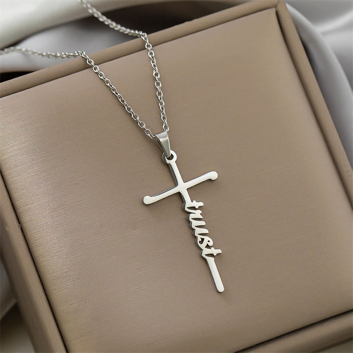 Christianartworkshop Halskette mit mehrfarbigem Anhänger in Form eines Kreuzes mit dem Schriftzug „Glaube“ an einer dünnen Gliederkette: Zeitloses Symbol sanfter himmlischer Fürsorge - Vertrauen - Silber - image 14