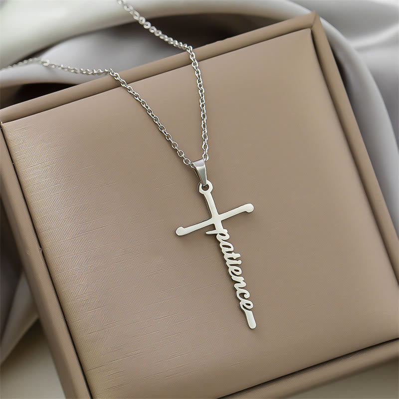 Christianartworkshop Halskette mit mehrfarbigem Anhänger in Form eines Kreuzes mit dem Schriftzug „Glaube“ an einer dünnen Gliederkette: Zeitloses Symbol sanfter himmlischer Fürsorge - Geduld - Silber - image 6