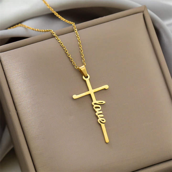 Christianartworkshop Halskette mit mehrfarbigem Anhänger in Form eines Kreuzes mit dem Schriftzug „Glaube“ an einer dünnen Gliederkette: Zeitloses Symbol sanfter himmlischer Fürsorge - Liebe - Golden - image 7