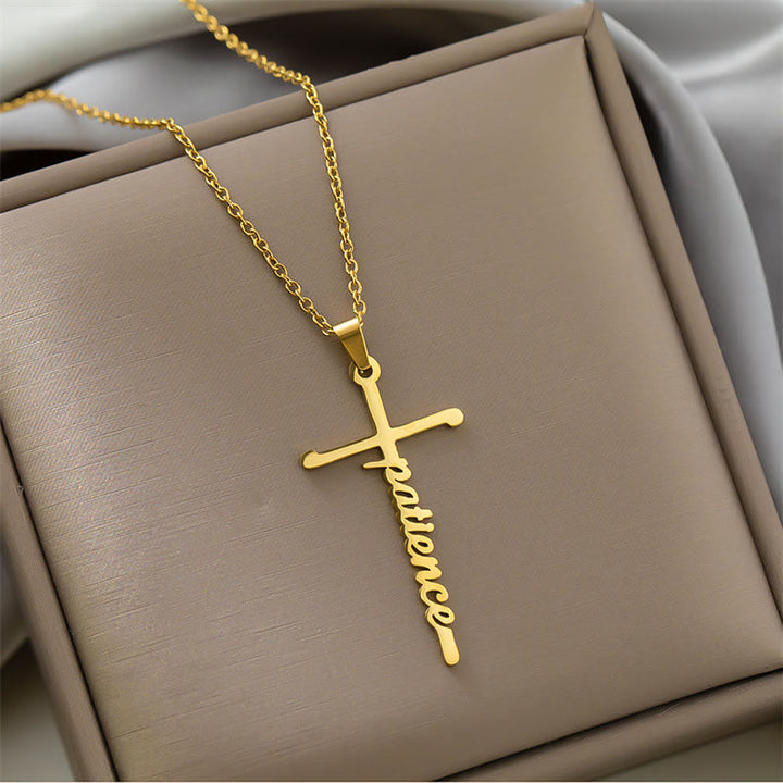 Christianartworkshop Halskette mit mehrfarbigem Anhänger in Form eines Kreuzes mit dem Schriftzug „Glaube“ an einer dünnen Gliederkette: Zeitloses Symbol sanfter himmlischer Fürsorge - Geduld - Golden - image 4