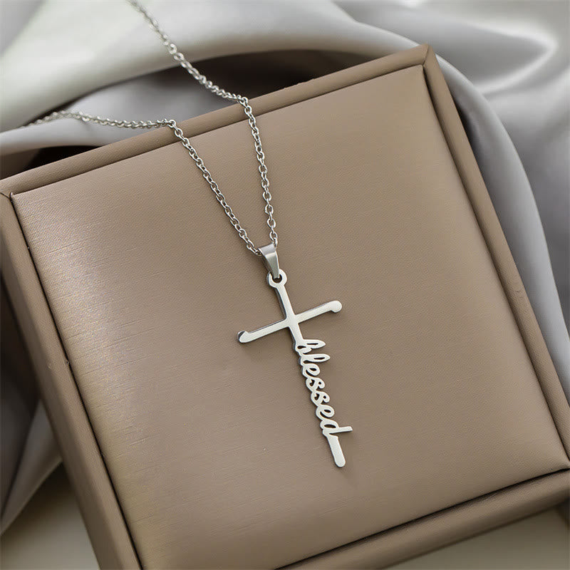 Christianartworkshop Halskette mit mehrfarbigem Anhänger in Form eines Kreuzes mit dem Schriftzug „Glaube“ an einer dünnen Gliederkette: Zeitloses Symbol sanfter himmlischer Fürsorge - Gesegnet - Silber - image 10