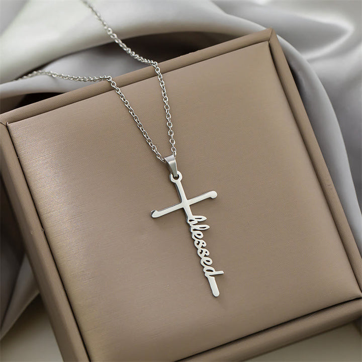 Christianartworkshop Halskette mit mehrfarbigem Anhänger in Form eines Kreuzes mit dem Schriftzug „Glaube“ an einer dünnen Gliederkette: Zeitloses Symbol sanfter himmlischer Fürsorge - Gesegnet - Silber - image 10