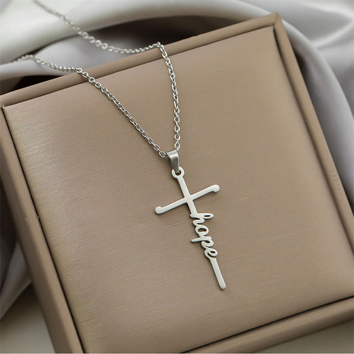 Christianartworkshop Halskette mit mehrfarbigem Anhänger in Form eines Kreuzes mit dem Schriftzug „Glaube“ an einer dünnen Gliederkette: Zeitloses Symbol sanfter himmlischer Fürsorge - Hoffnung - Silber - image 3