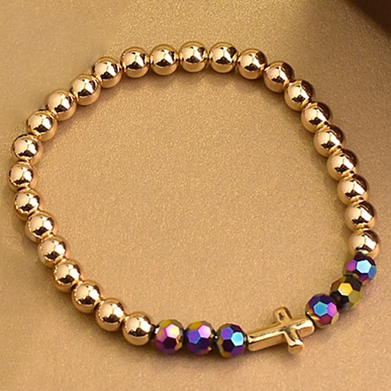 Christianartworkshop Dreiteiliges Armbandset im Bohème-Stil mit mehrfarbigen Perlen und Mini-Kreuz: Zeitloses Symbol sanfter himmlischer Fürsorge - image 4
