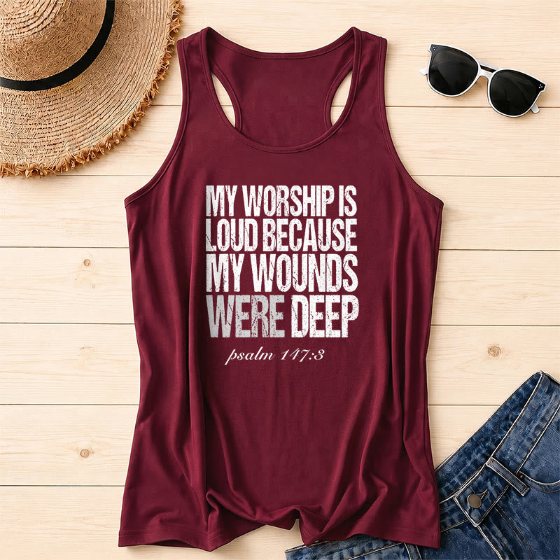 Christianartworkshop Mein Gottesdienst ist laut, weil meine Wunden tief waren Racerback-Tanktop - Wein - 2XL - image 0