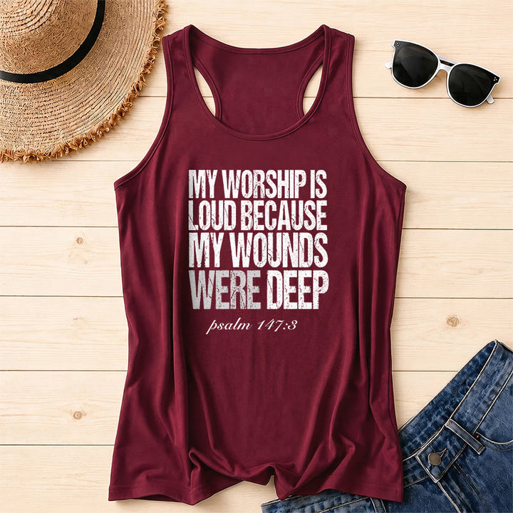 Christianartworkshop Mein Gottesdienst ist laut, weil meine Wunden tief waren Racerback-Tanktop - Wein - 2XL - image 0