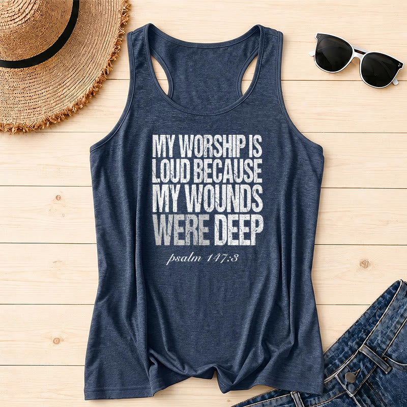 Christianartworkshop Mein Gottesdienst ist laut, weil meine Wunden tief waren Racerback-Tanktop - Marineblau - 2XL - image 16