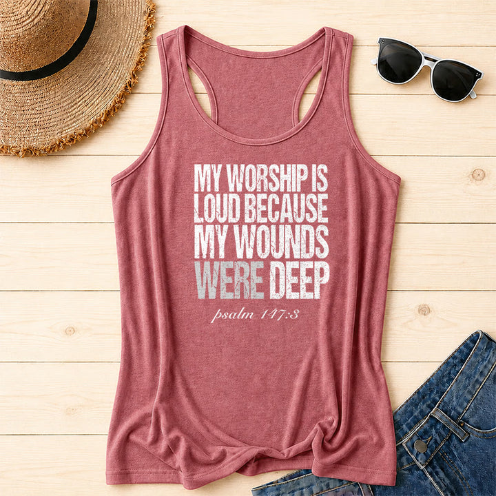 Christianartworkshop Mein Gottesdienst ist laut, weil meine Wunden tief waren Racerback-Tanktop - Rosa - 2XL - image 2
