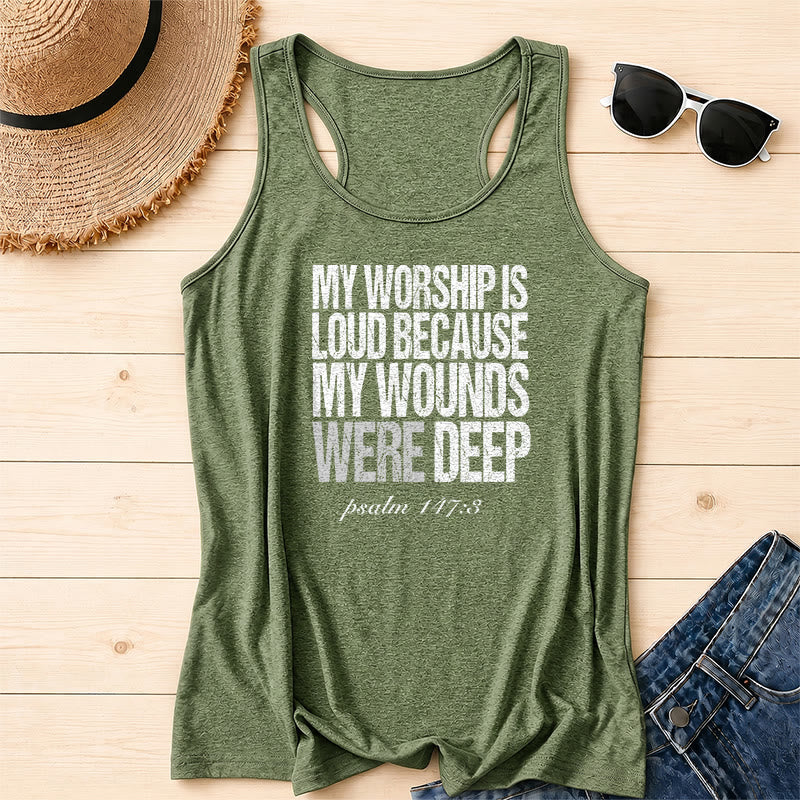 Christianartworkshop Mein Gottesdienst ist laut, weil meine Wunden tief waren Racerback-Tanktop - Olivgrün - 2XL - image 8
