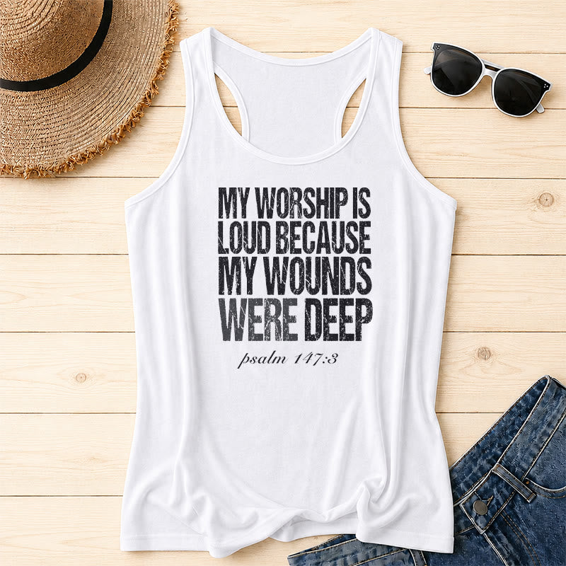 Christianartworkshop Mein Gottesdienst ist laut, weil meine Wunden tief waren Racerback-Tanktop - Weiß - 2XL - image 4