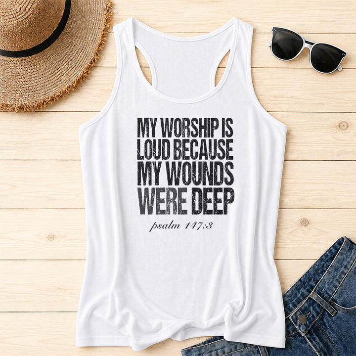 Christianartworkshop Mein Gottesdienst ist laut, weil meine Wunden tief waren Racerback-Tanktop - Weiß - 2XL - image 4