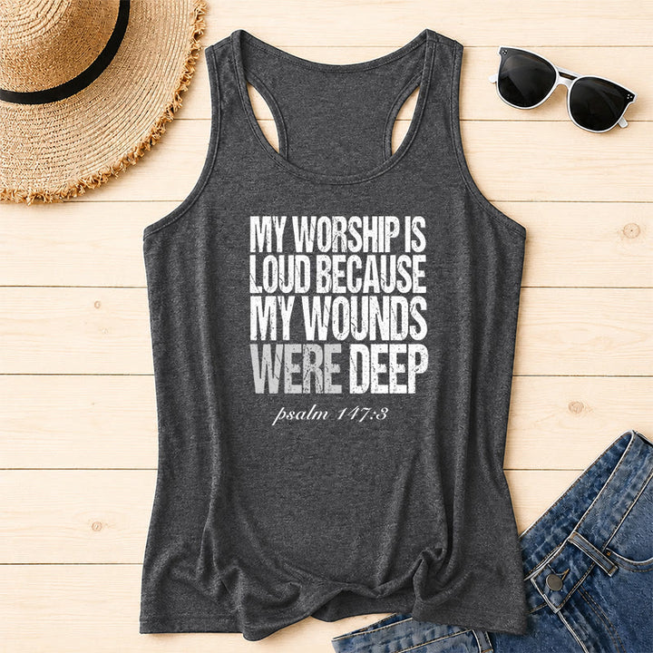 Christianartworkshop Mein Gottesdienst ist laut, weil meine Wunden tief waren Racerback-Tanktop - Grau - 2XL - image 18