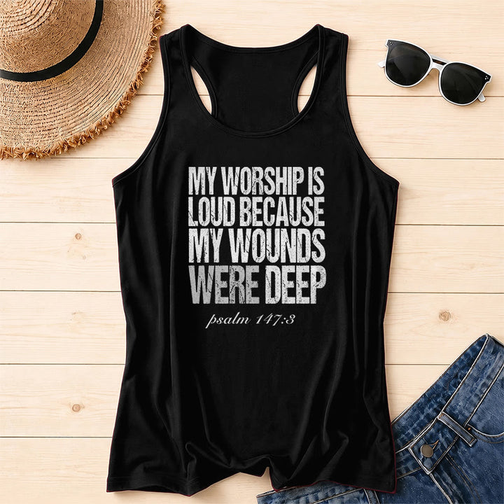 Christianartworkshop Mein Gottesdienst ist laut, weil meine Wunden tief waren Racerback-Tanktop - Schwarz - 2XL - image 14