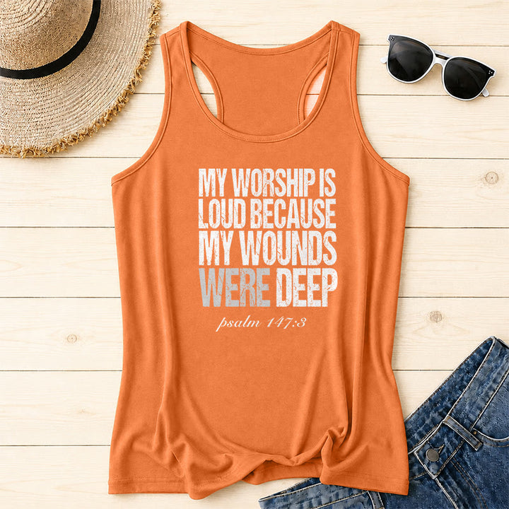 Christianartworkshop Mein Gottesdienst ist laut, weil meine Wunden tief waren Racerback-Tanktop - Orange - 2XL - image 12