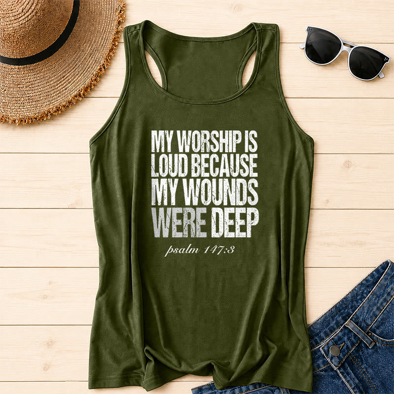 Christianartworkshop Mein Gottesdienst ist laut, weil meine Wunden tief waren Racerback-Tanktop - Armeegrün - 2XL - image 10