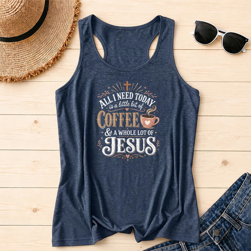 Christianartworkshop Alles, was ich heute brauche, ist ein bisschen Kaffee und ganz viel Jesus Vintage Tanktop mit gemischter Schriftart und Kreuzmuster - Marineblau - 2XL - image 0