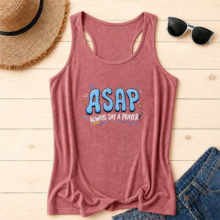 Christianartworkshop Cartoon-Sprechblase, groß, ASAP-Buchstabe, kleiner Stern, Funkenakzent, immer ein Gebet sagen, Racerback-Tanktop - Rosa - 2XL - image 2