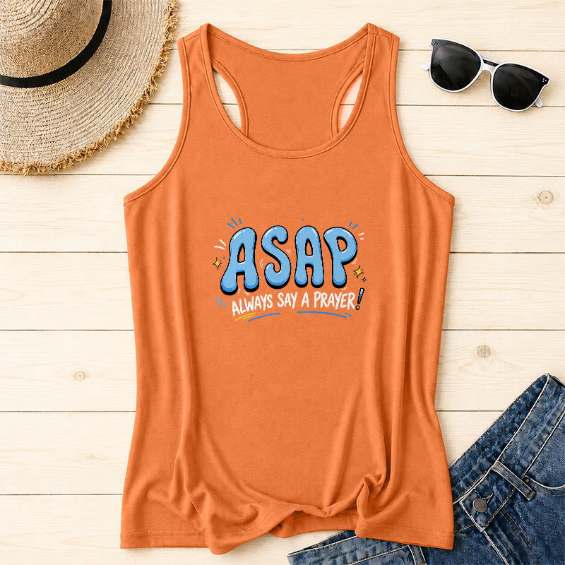 Christianartworkshop Cartoon-Sprechblase, groß, ASAP-Buchstabe, kleiner Stern, Funkenakzent, immer ein Gebet sagen, Racerback-Tanktop - Orange - 2XL - image 14