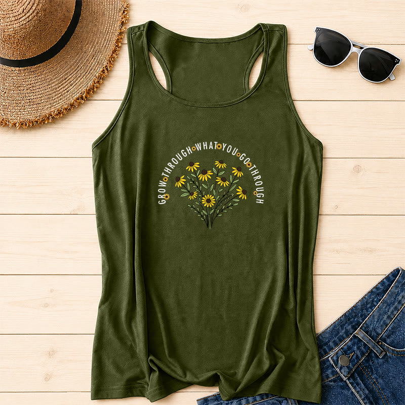 Christianartworkshop Bogen Gebogen Durchwachse Was Du durchmachst Text Schwarze Augen Susanne Blumenstrauß Zentriertes Racerback-Tanktop - Armeegrün - 2XL - image 12