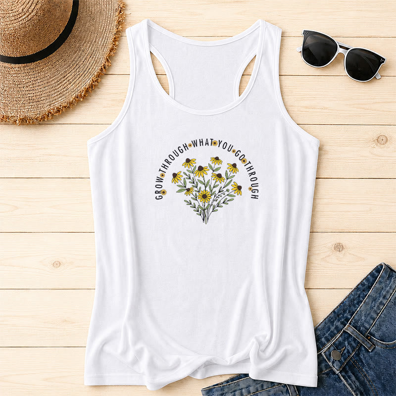 Christianartworkshop Bogen Gebogen Durchwachse Was Du durchmachst Text Schwarze Augen Susanne Blumenstrauß Zentriertes Racerback-Tanktop - Weiß - 2XL - image 0