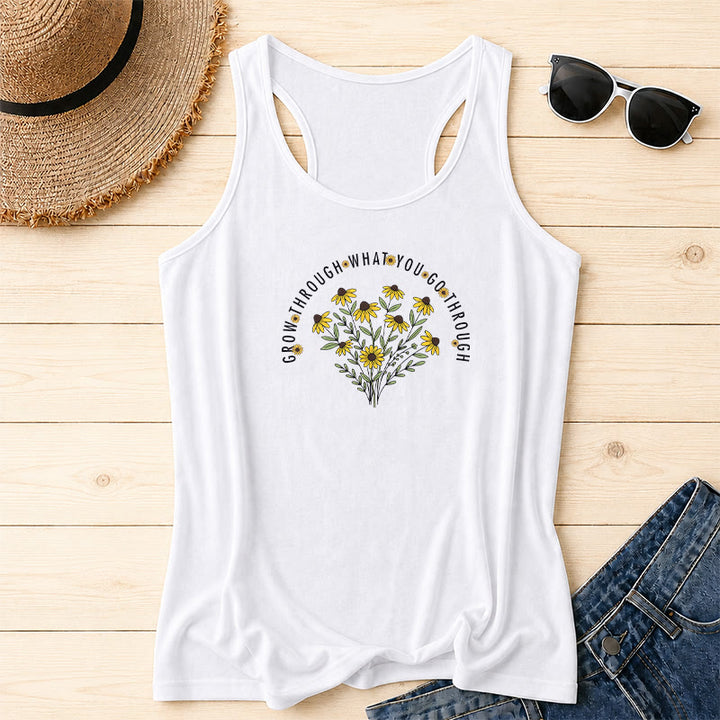 Christianartworkshop Bogen Gebogen Durchwachse Was Du durchmachst Text Schwarze Augen Susanne Blumenstrauß Zentriertes Racerback-Tanktop - Weiß - 2XL - image 0