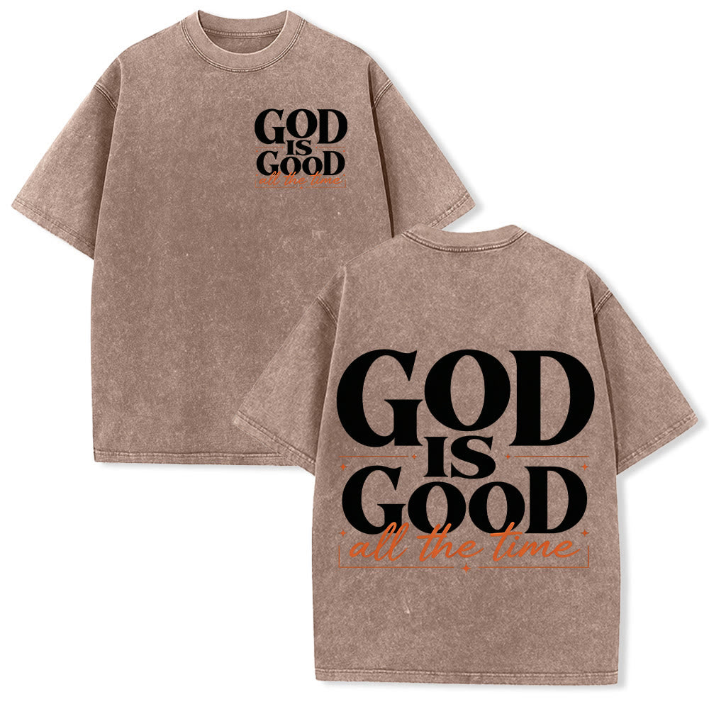 Christianartworkshop GOTT IST IMMER GUT – Kontrastreiche Blockschrift in Schreibschrift, beidseitig bedruckt, linke Brustseite, Vintage-Waschung - Braun - 5XL - image 0