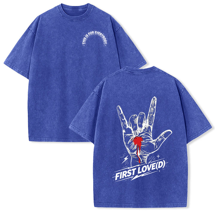 Christianartworkshop Grunge-Rock-T-Shirt mit blutendem Herz, Grafik, Bogen und Slogan auf der Vorderseite, großem Brief an die erste Liebe auf der Rückseite, gewaschenem Design - Blau - 5XL - image 18