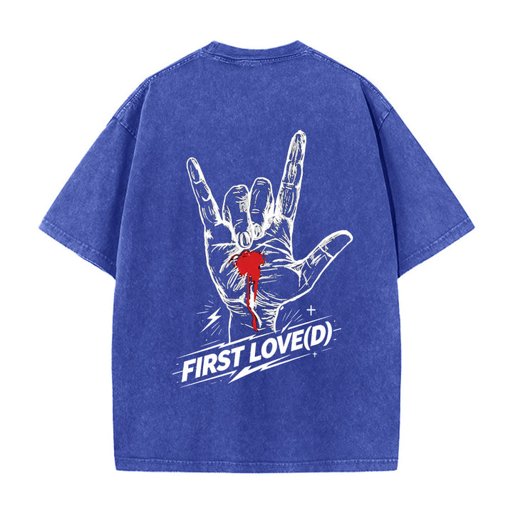 Christianartworkshop Grunge-Rock-T-Shirt mit blutendem Herz, Grafik, Bogen und Slogan auf der Vorderseite, großem Brief an die erste Liebe auf der Rückseite, gewaschenem Design - image 20