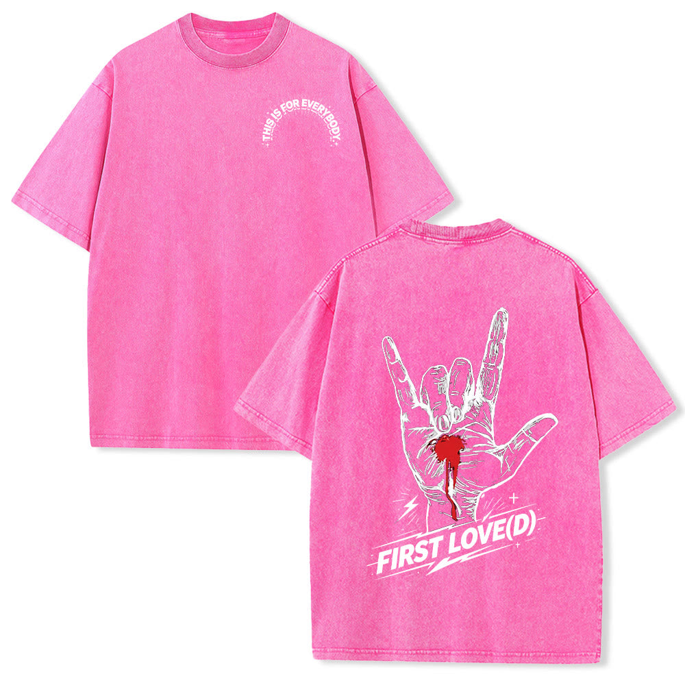 Christianartworkshop Grunge-Rock-T-Shirt mit blutendem Herz, Grafik, Bogen und Slogan auf der Vorderseite, großem Brief an die erste Liebe auf der Rückseite, gewaschenem Design - Rosa - 5XL - image 15
