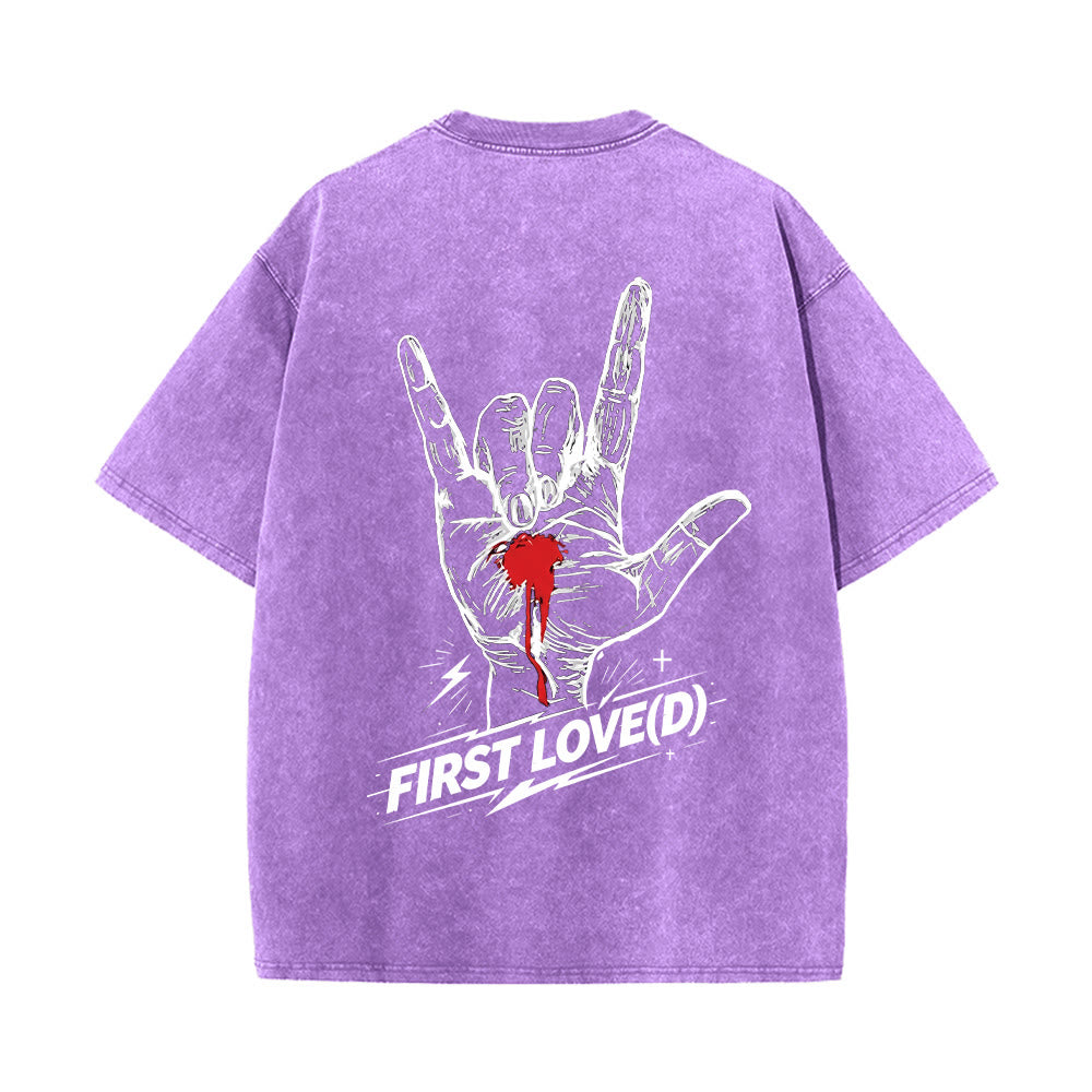 Christianartworkshop Grunge-Rock-T-Shirt mit blutendem Herz, Grafik, Bogen und Slogan auf der Vorderseite, großem Brief an die erste Liebe auf der Rückseite, gewaschenem Design - image 14