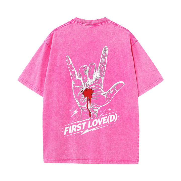 Christianartworkshop Grunge-Rock-T-Shirt mit blutendem Herz, Grafik, Bogen und Slogan auf der Vorderseite, großem Brief an die erste Liebe auf der Rückseite, gewaschenem Design - image 17